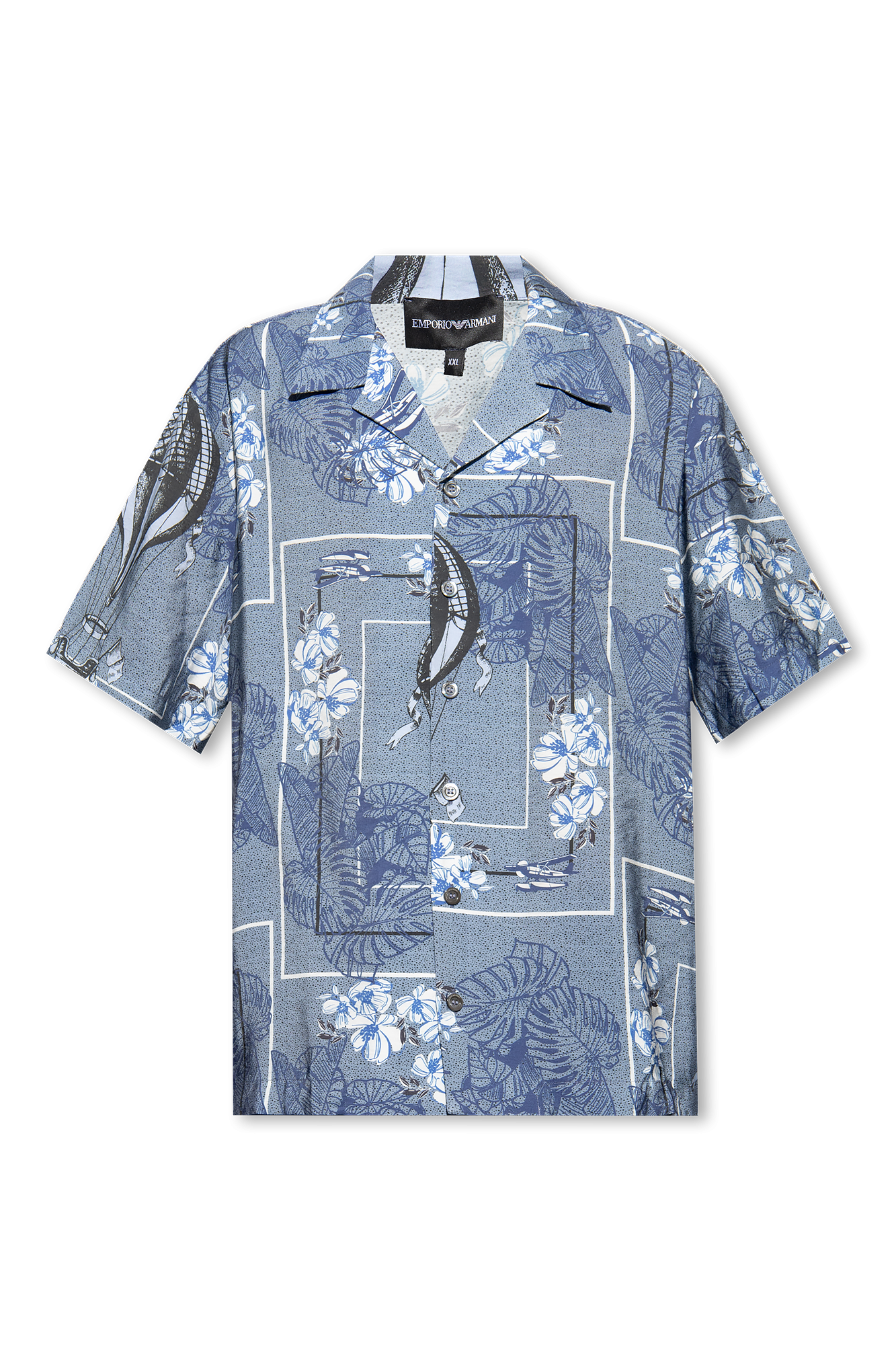 Blue Floral shirt Emporio Armani Giorgio Armani logo plaque